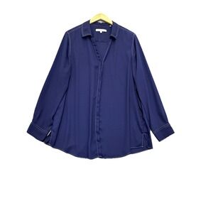 Foxcroft Button Down Shirt Womens Sz 18 Shaped Navy Office Career Lightweight